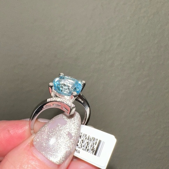 Gemstone Aquamarine and diamond ring in sterling silver - Picture 4 of 6